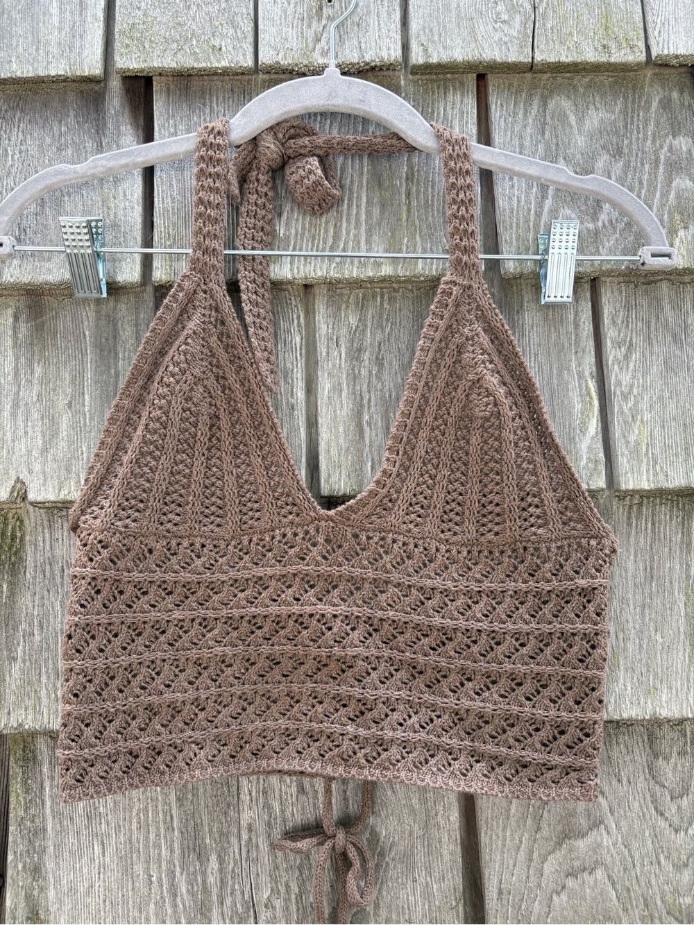 Brown Crochet Halter Crop Top